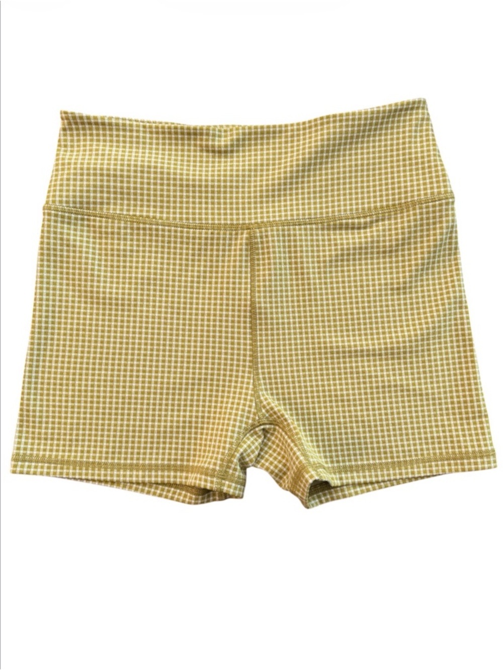 Madewell Flex High Rise Biker Shorts in Gingham Citrus Lime - size L